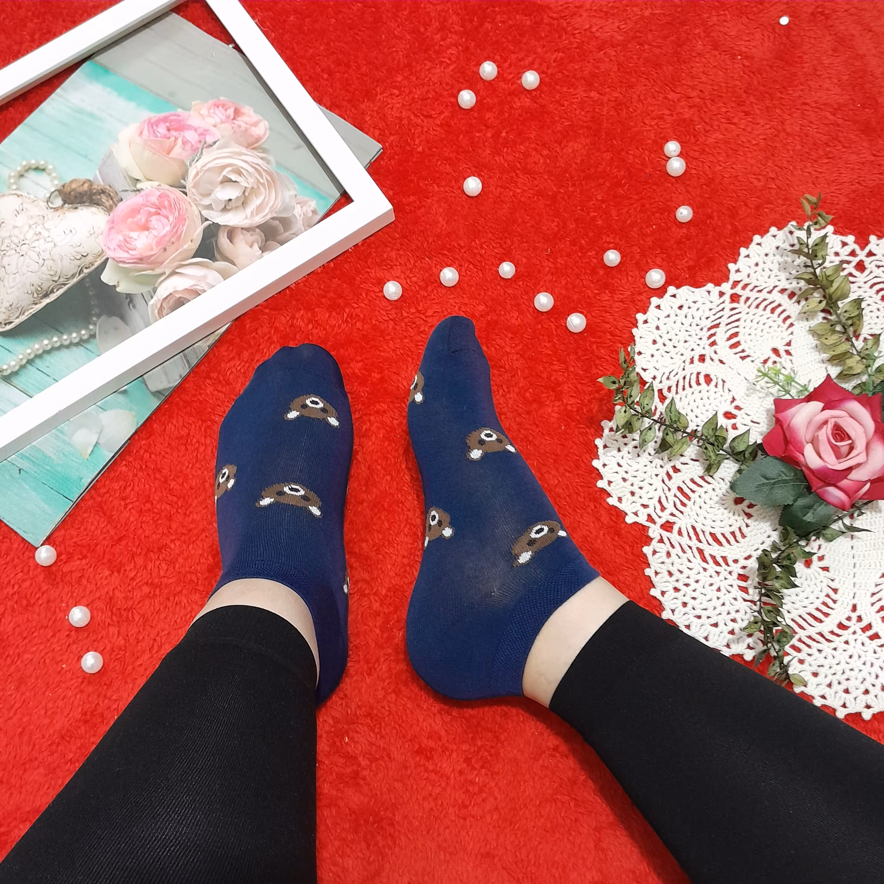 جوراب مچی طرح تدی زنانه دخترانه  جنس نخ پنبه فری سایز 36 تا42 (تکستاره)