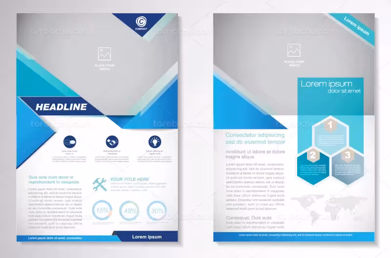 وکتور تراکت A4 آبی رنگ | گرافیک با طعم تربچه