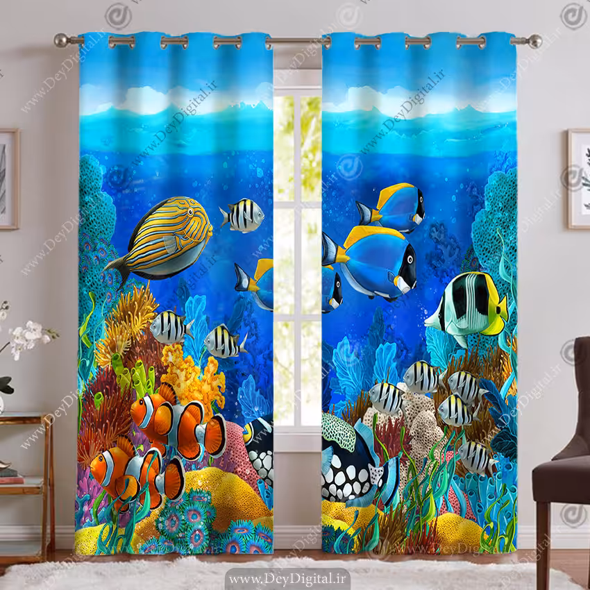 پرده سه بعدی تصویر ماهی و مرجان دریایی PK-5450