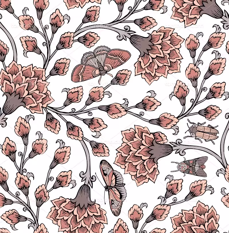 وکتور پترن پروانه و گل | گرافیک با طعم تربچه