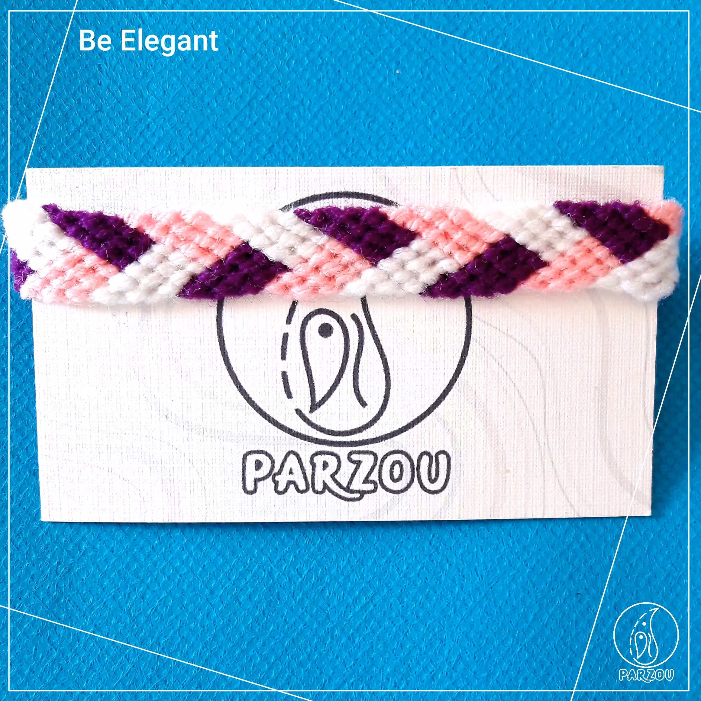 دستبند دوستی سه رنگ بنفش، صورتی و سفید