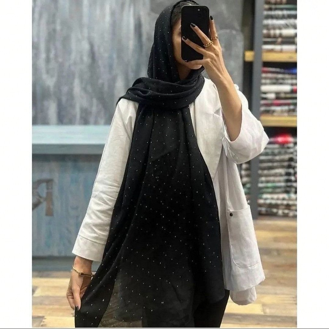 شال مشکی نگین دار مجلسی زنانه فروش ویژه محرم ایستایی عالی