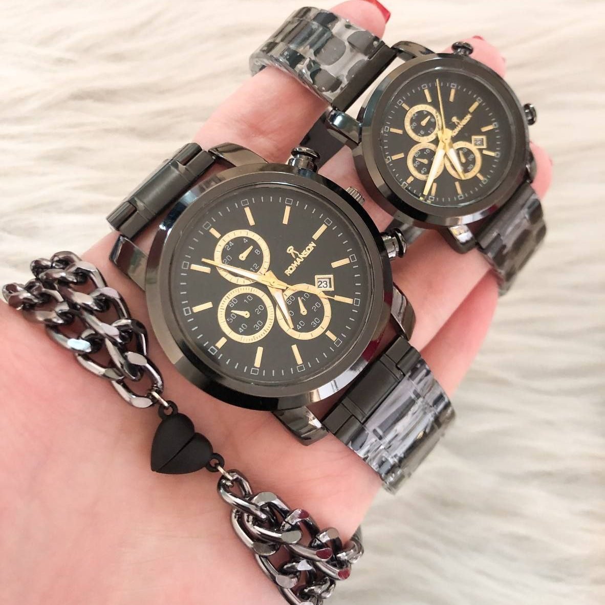 ست ساعت و دستبند زنانه و مردانه مارک سیتیزن رنگ مشکی بند استیل