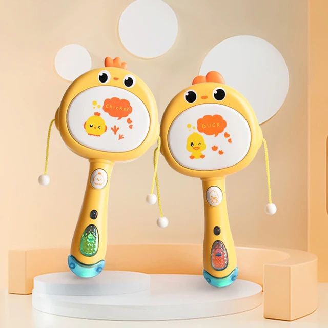 جغجغه موزیکال چراغدار طبلی طرح خروس و مرغ مدل چینی