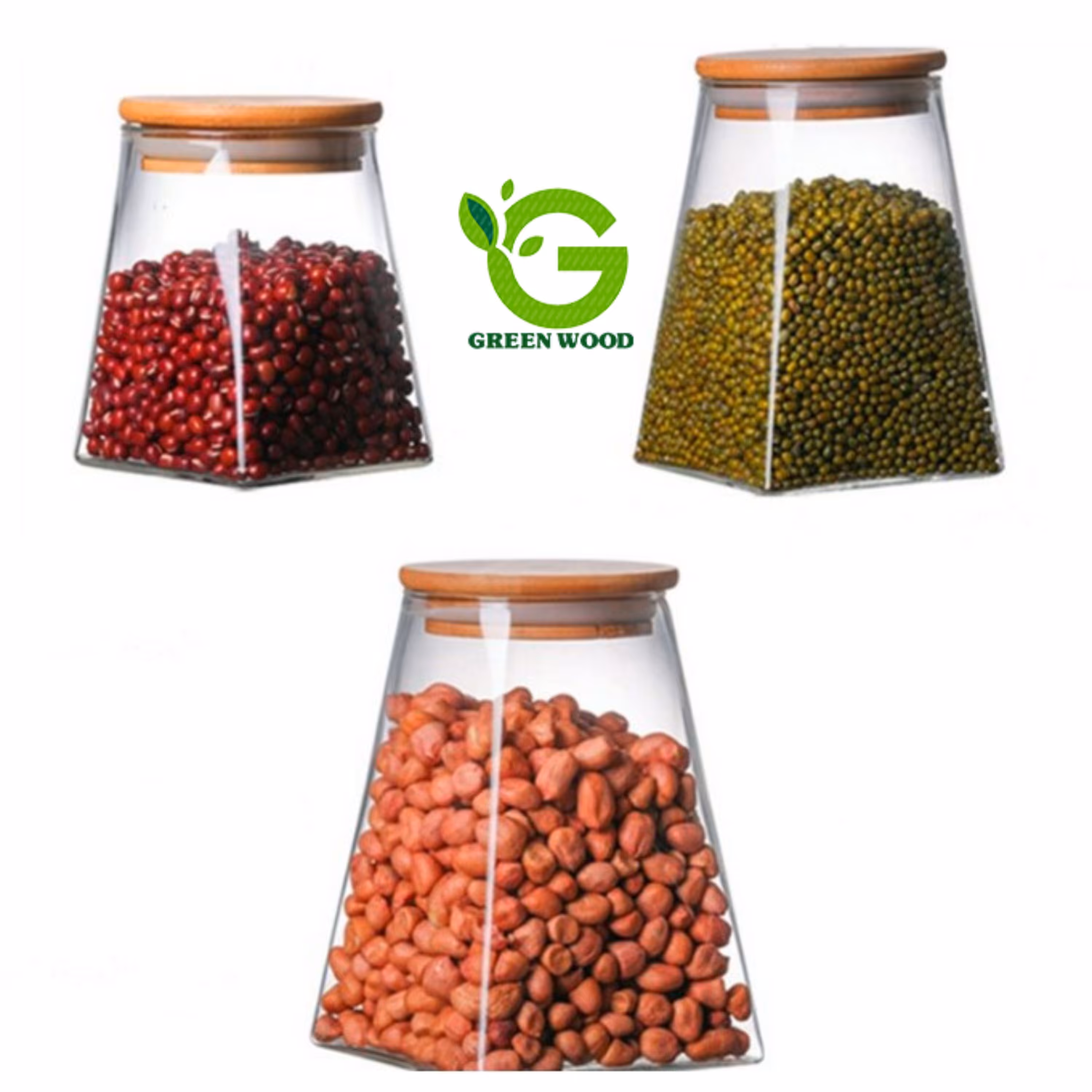 ست بانکه (جا حبوباتی) 3 عددی بامبو شیشه ای پیرکس کد Gw90301023