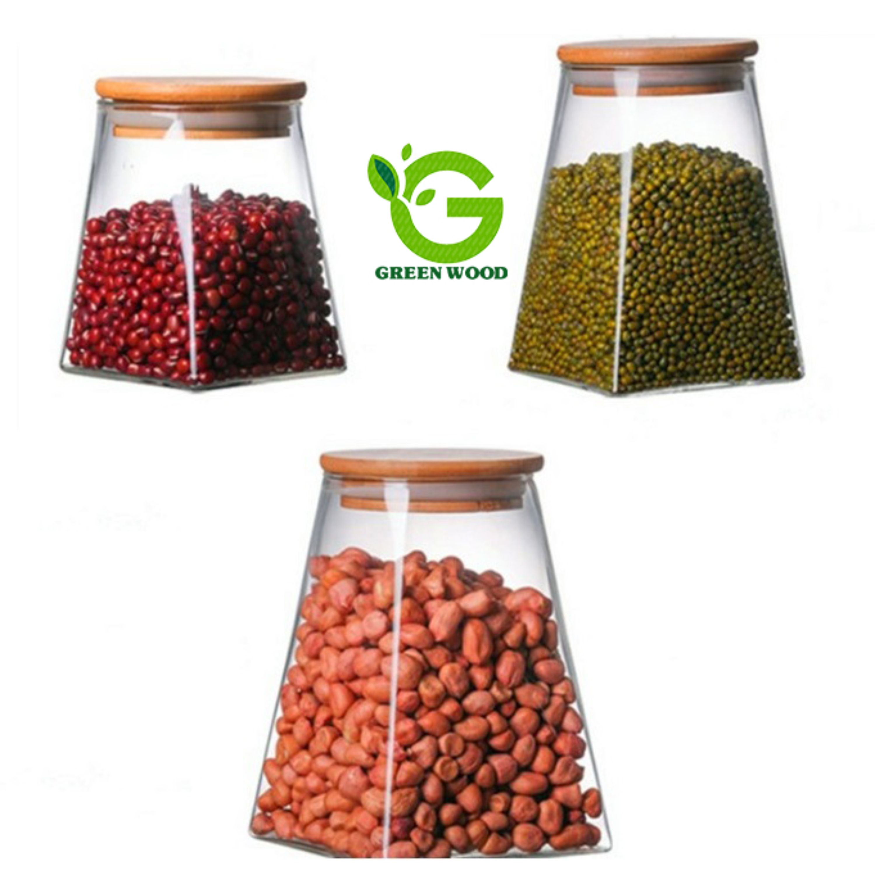 ست بانکه (جا حبوباتی) 3 عددی بامبو شیشه ای پیرکس کد Gw90301023