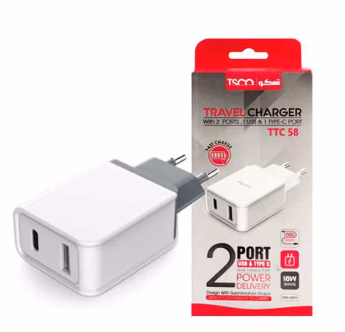 کلگی شارژر دو پورت تسکو با کابل تایپ سی TTC 58