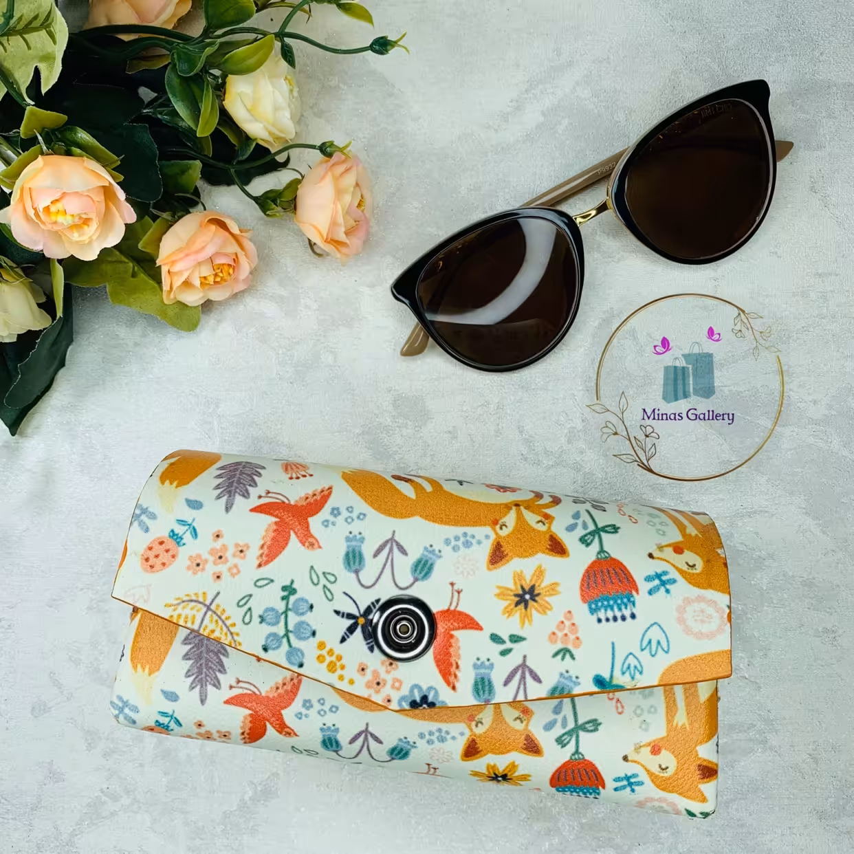 قاب عینک چرم - طرح روباه و پرنده