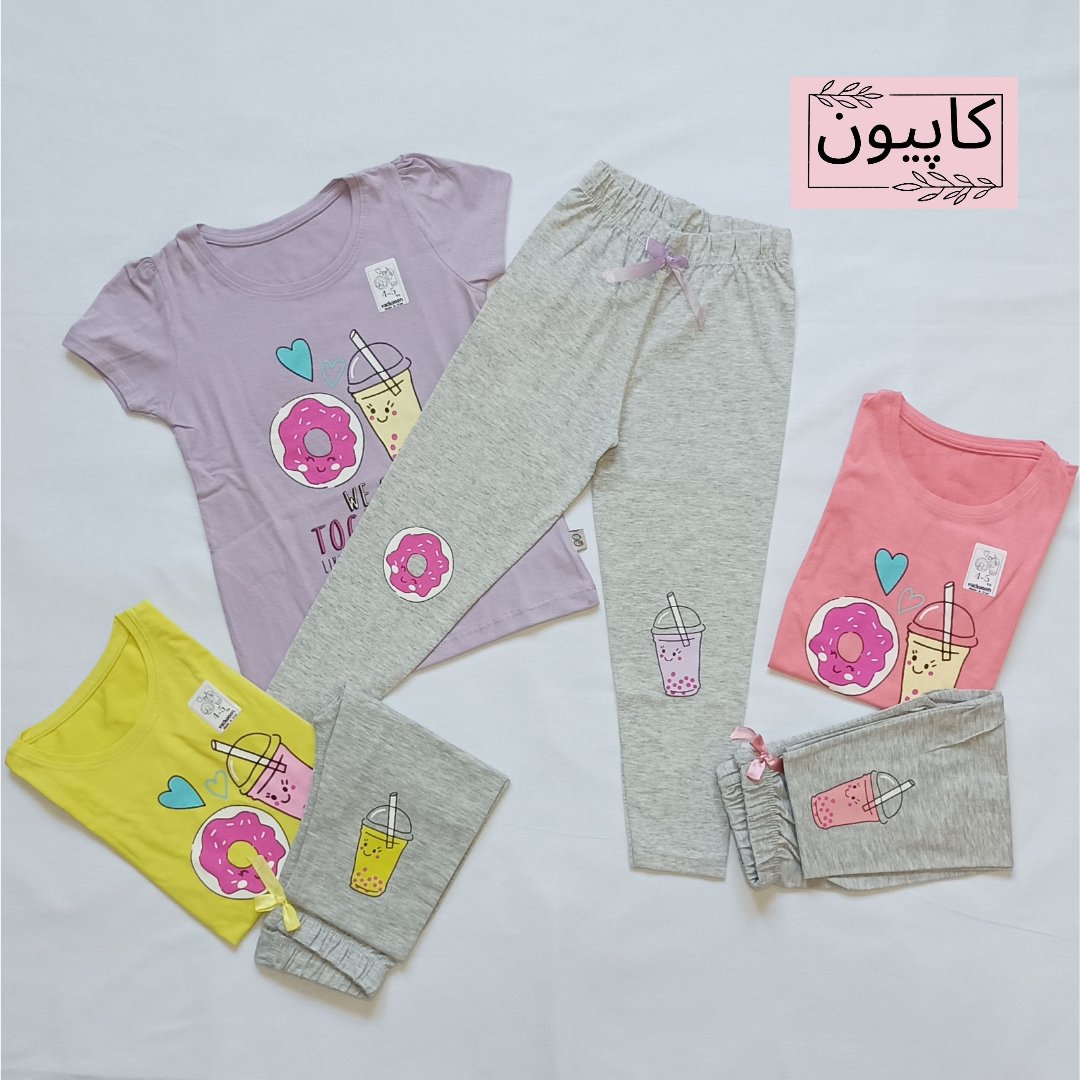 تیشرت شلوار دخترانه طرح آبمیوه مناسب 1 تا 4 سال