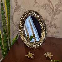 آینه رومیزی و دیواری برنجی برنزی  مدل گلریز  