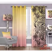 پرده سنتی آمبره صورتی و زرد کد 3308