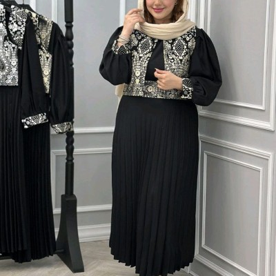 پیراهن مهمانی زنانه اسکاچی مدل سه تیکه پیراهن کرپ اسکاچی و ژیله تافته و کمربند لیندا