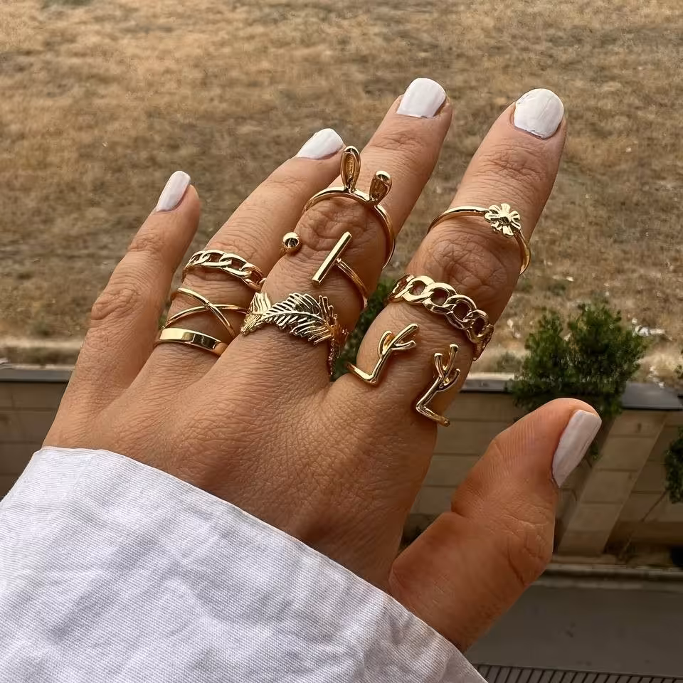 پک انگشتر برگ و گوزن مراقبتی طلایی و سیلور 