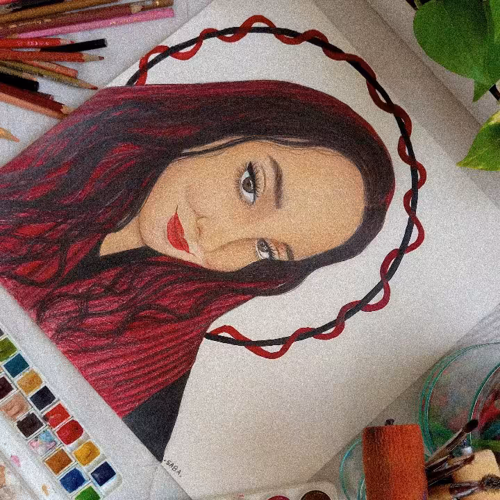 نقاشی چهره با تکنیک مدادرنگی در سایز a4