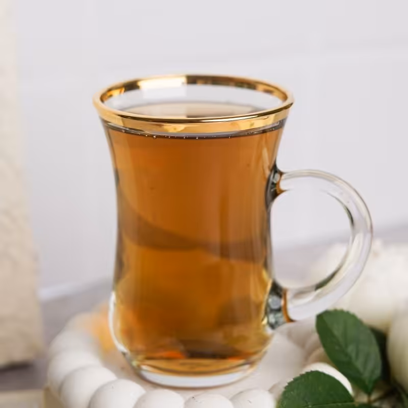 فنجان لب طلایی بلوری ساخت ترکیه شرکت پاشاباغچه مدل کی اف بسته شش عددی