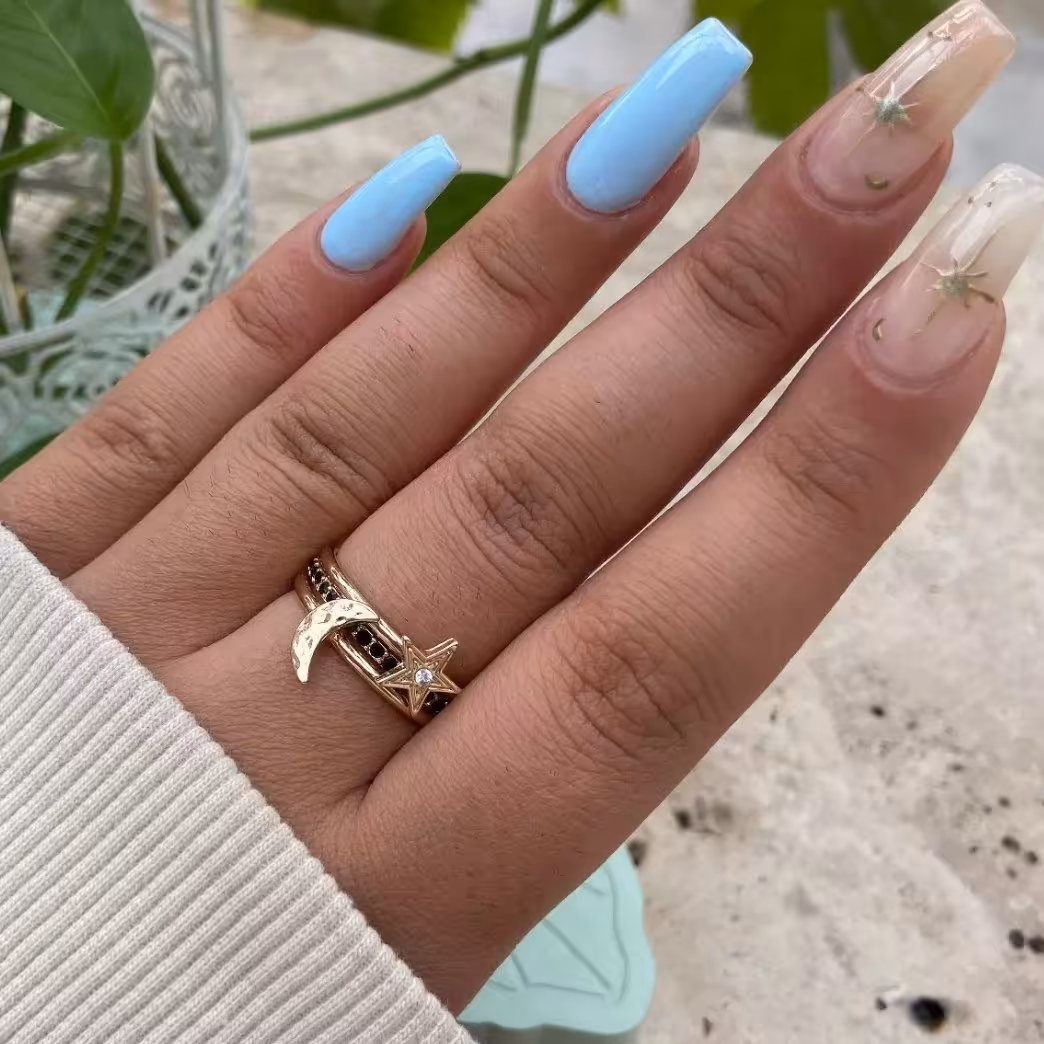 پک انگشتر 3 عددی ماه و ستاره سایز  M کاملا رنگ ثابت