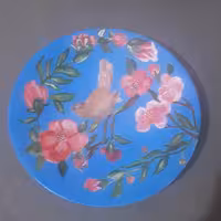 نقاشی گل و مرغ سفال