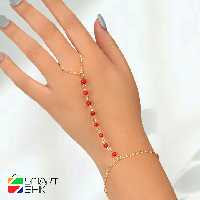 تمیمه استیل رنگ ثابت با سنگ فیروزه قرمز زینتی کد153