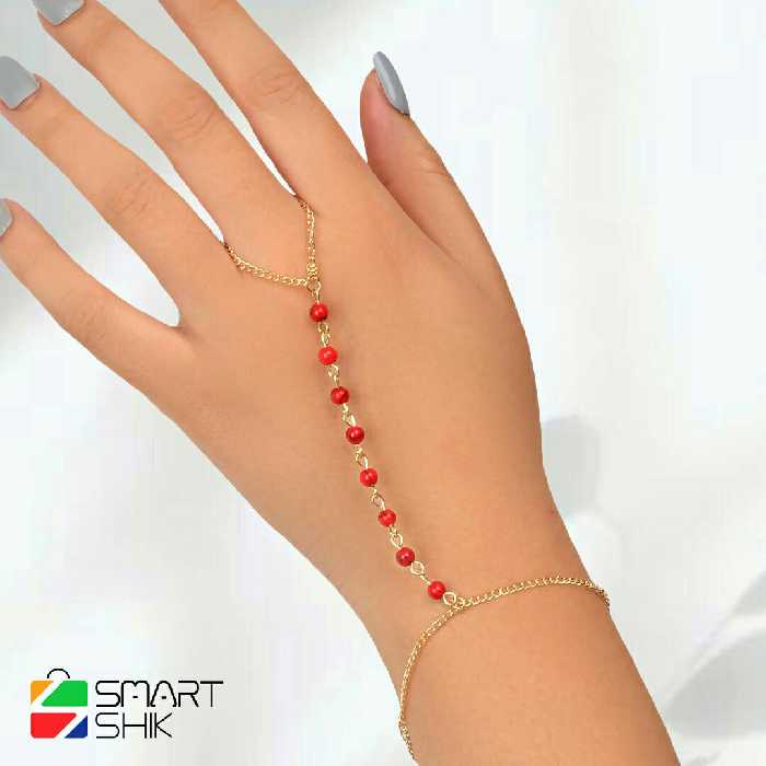 تمیمه استیل رنگ ثابت با سنگ فیروزه قرمز زینتی کد153