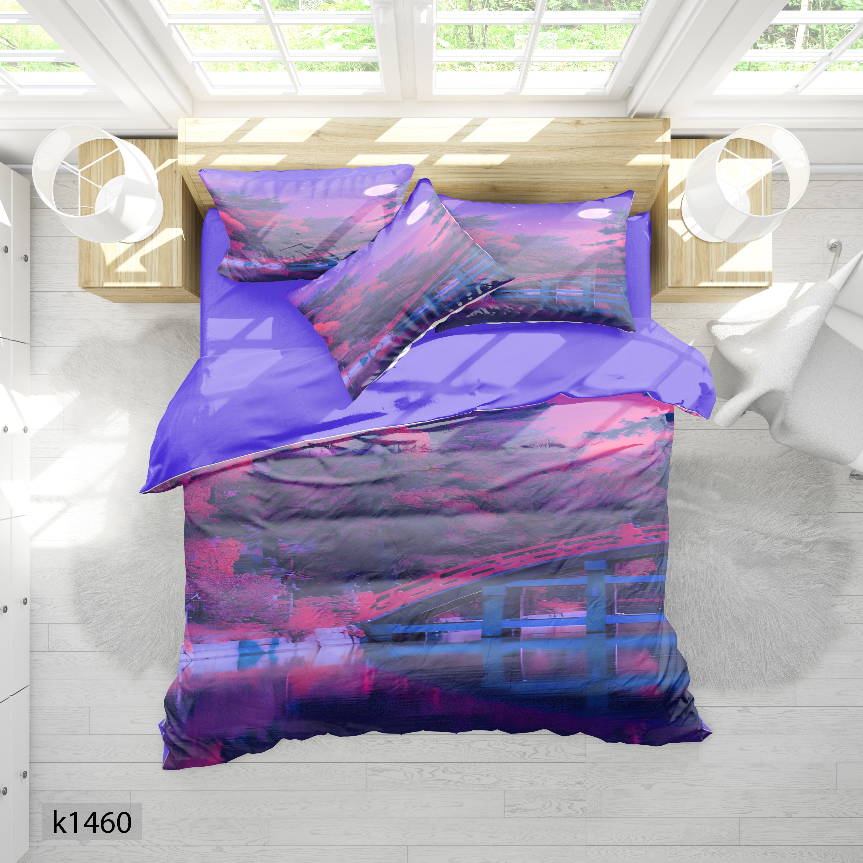 ست رو تختی چاپی 4 تیکه کالیفرنیا یک نفره   کد1460