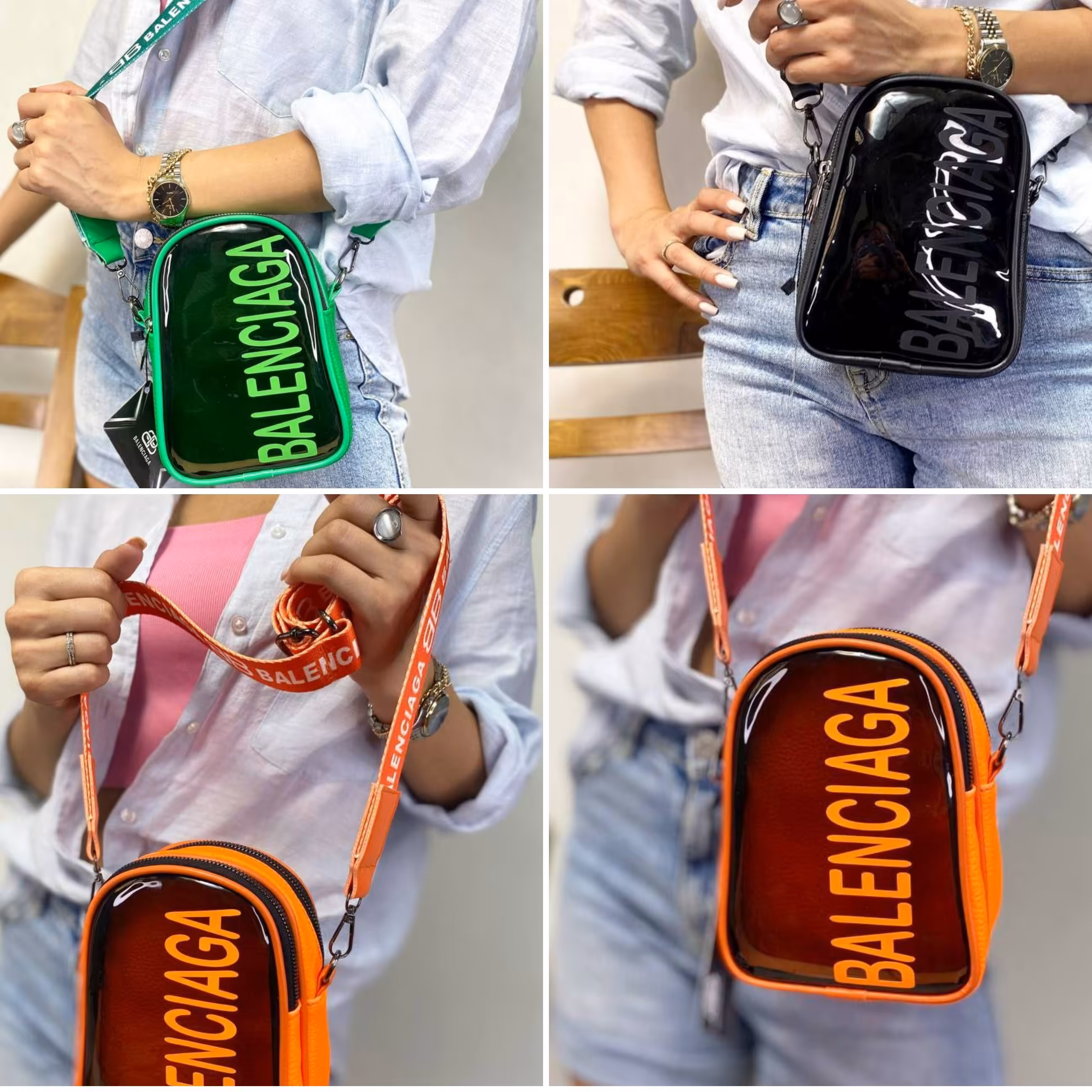 کیف طلقی دخترانه شبرنگ متریال خارجی کیفیت بالا سبز نارنجی مشکی مدل بالنسیاگا