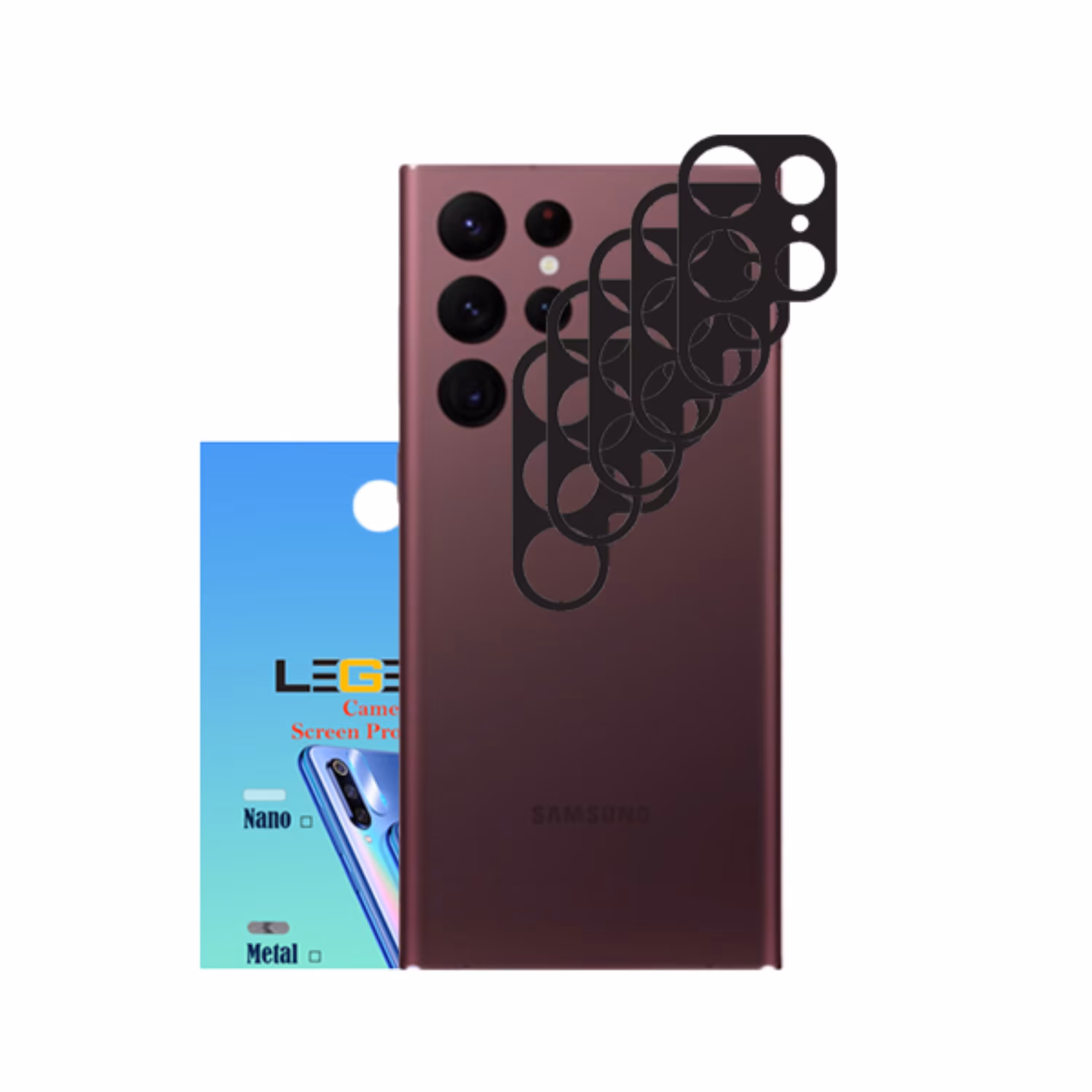 محافظ لنز دوربین لجند مدل قابدار مناسب برای موبایل سامسونگ Galaxy S22 Ultra بسته 5 عددی