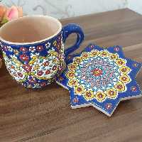 لیوان و زیر لیوانی سفالی میناکاری