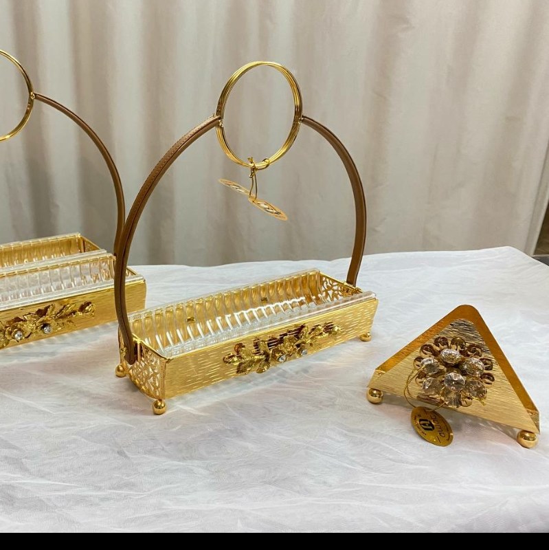 ست جای قاشق،چنگال،کارد دسته دار با دسته چرم آبکاری شده با طلا