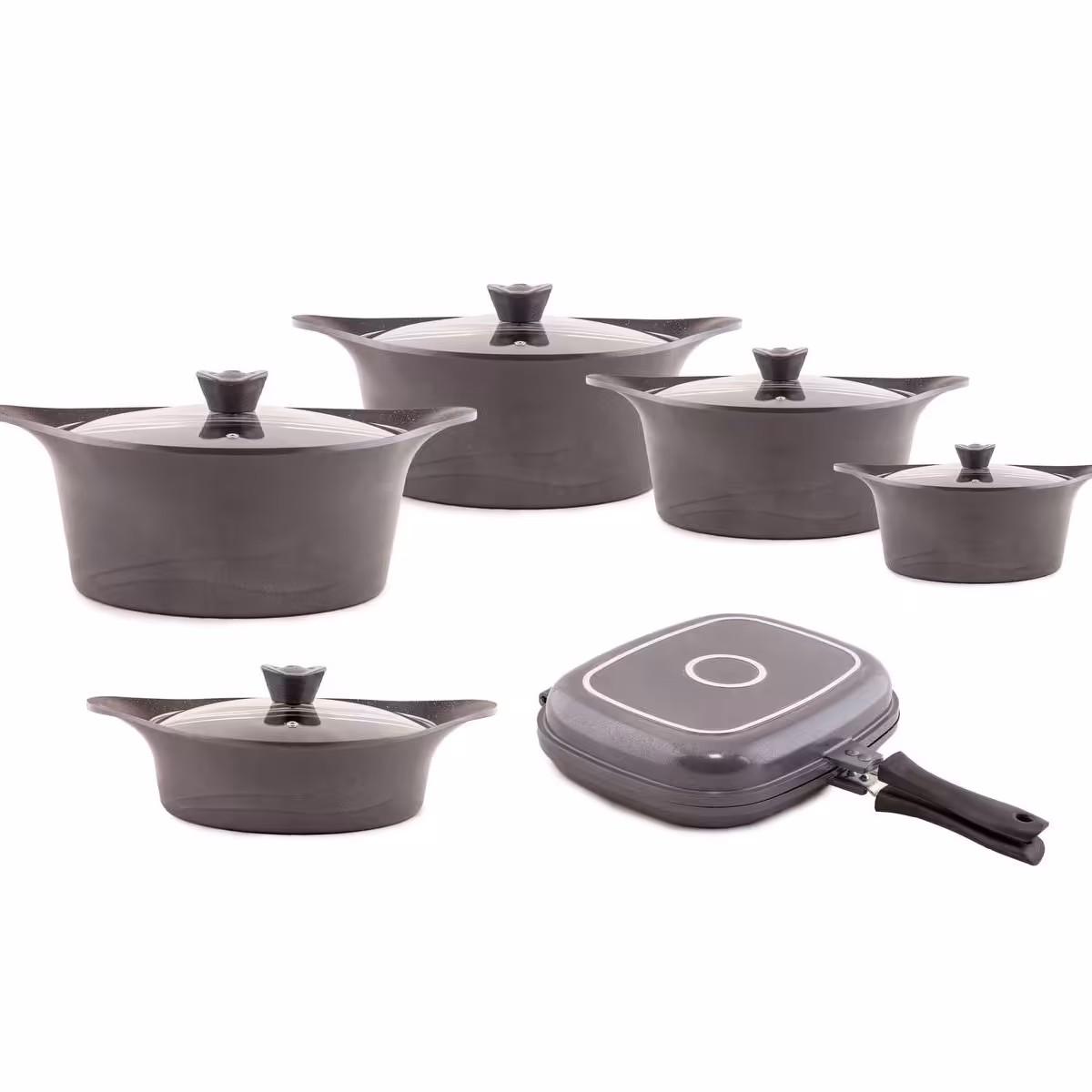 سرویس قابلمه 12 پارچه طرح رادیس از جنس چدن سنگین و داخل گرانیت با کیفیت بسیار بالا