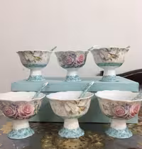 بستنی خوری گل و پرنده همراه با دیس شیرینی خوری(پسکرایه)