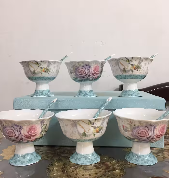 بستنی خوری گل و پرنده همراه با دیس شیرینی خوری(پسکرایه)