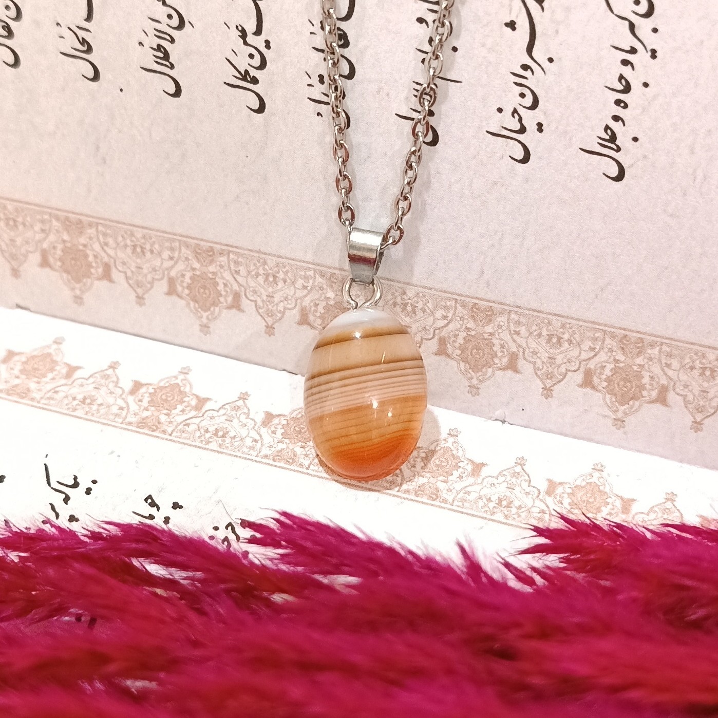 گردنبند سنگ عقیق سرخ اصل کد 018 با کیفیت درجه یک به همراه زنجیر استیل
