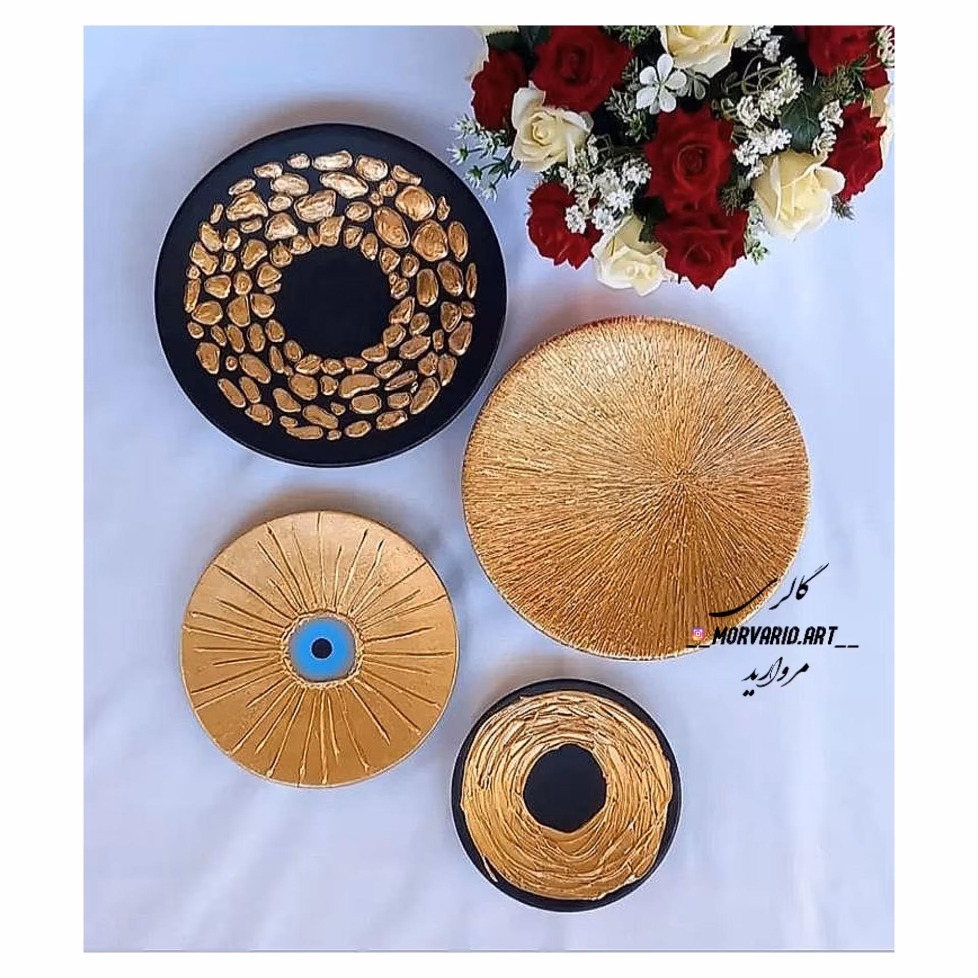 ست دیوارکوب 4 تیکه ای برجسته ورق طلا  ضد آب و قابل شستشو