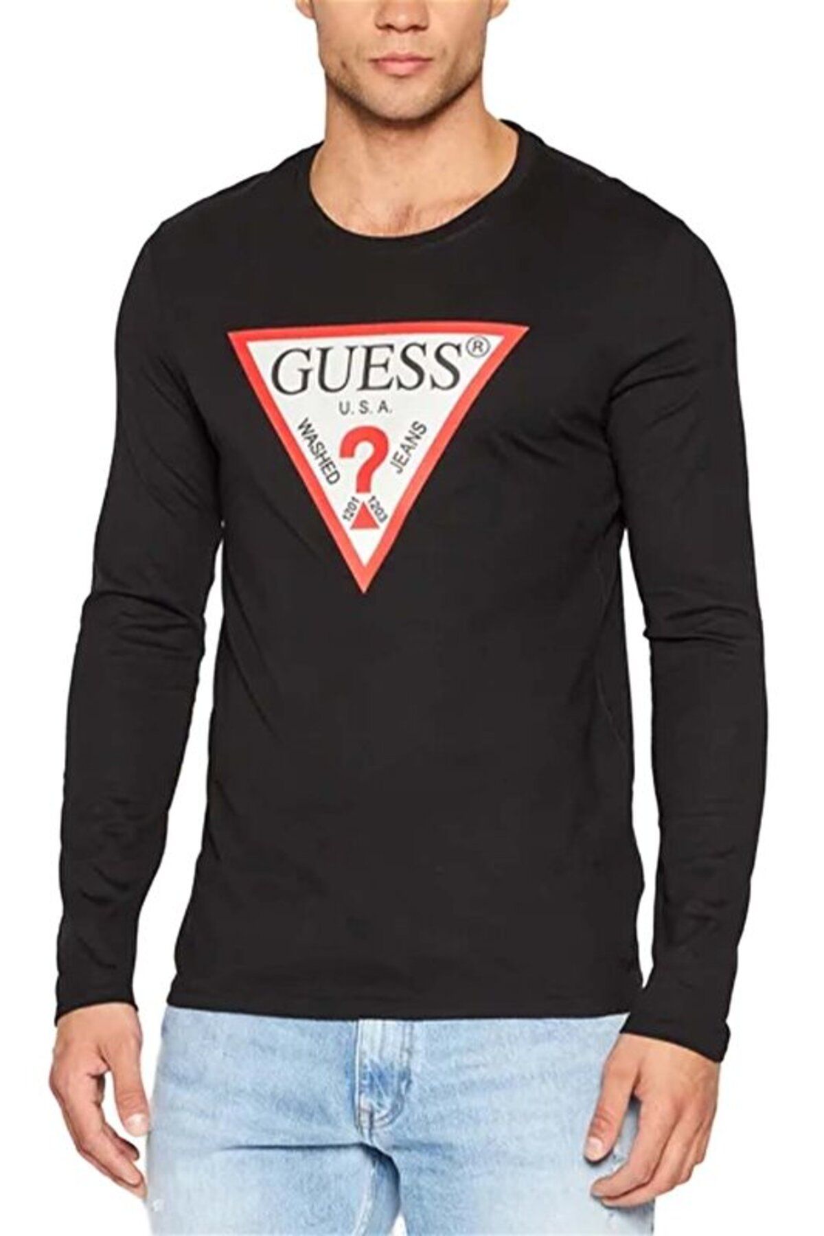تی شرت مشکی مردانه سیاه باریک Cn Ls Guess