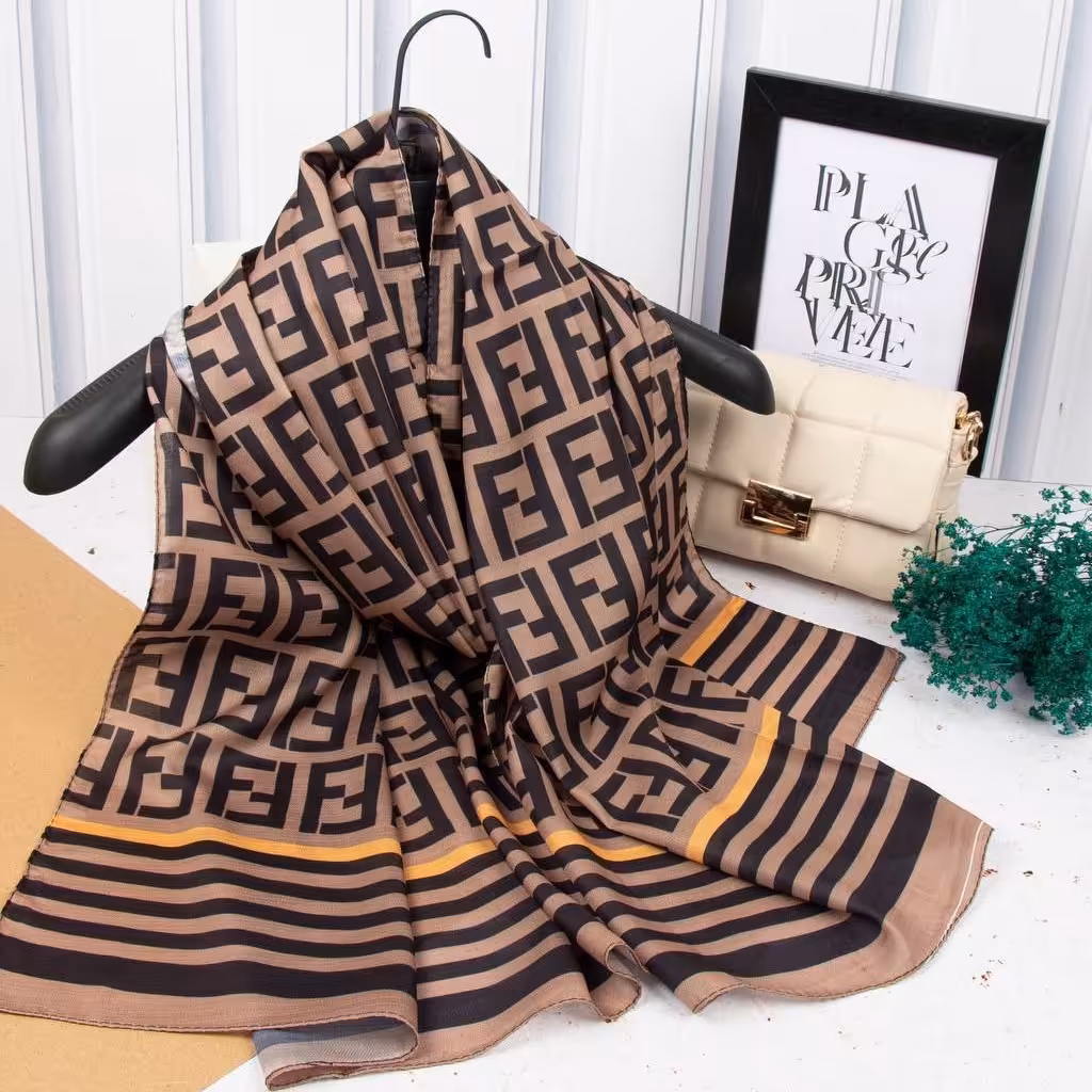 شال سوپرنخ تابستانه زمینه نسکافه ای خنک و سبک ارسال رایگان