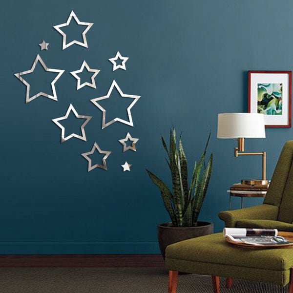 آینه دکوراتیو جنس مولتی استایل،طرح ستاره، رنگ نقره ای و طلایی، بسته 10 عددی