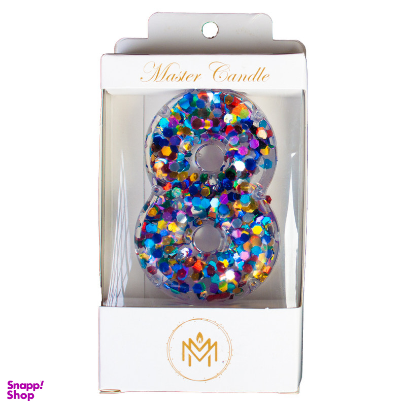 شمع تولد مدل لاکچری پولک دار طرح عدد 8