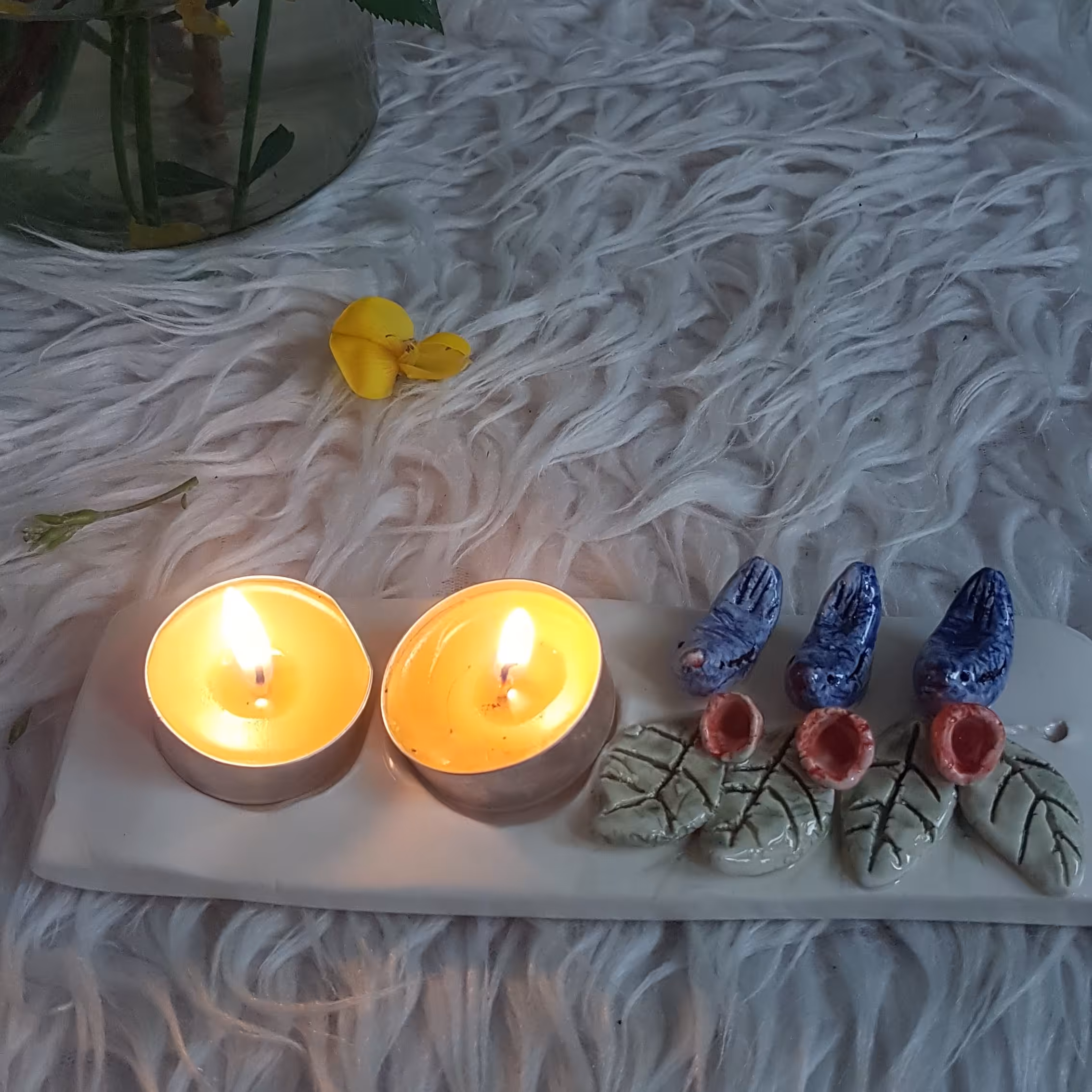 جای شمعی جای عودی سرامیکی دست ساز  ، بزرگ، طرح سه پرنده 