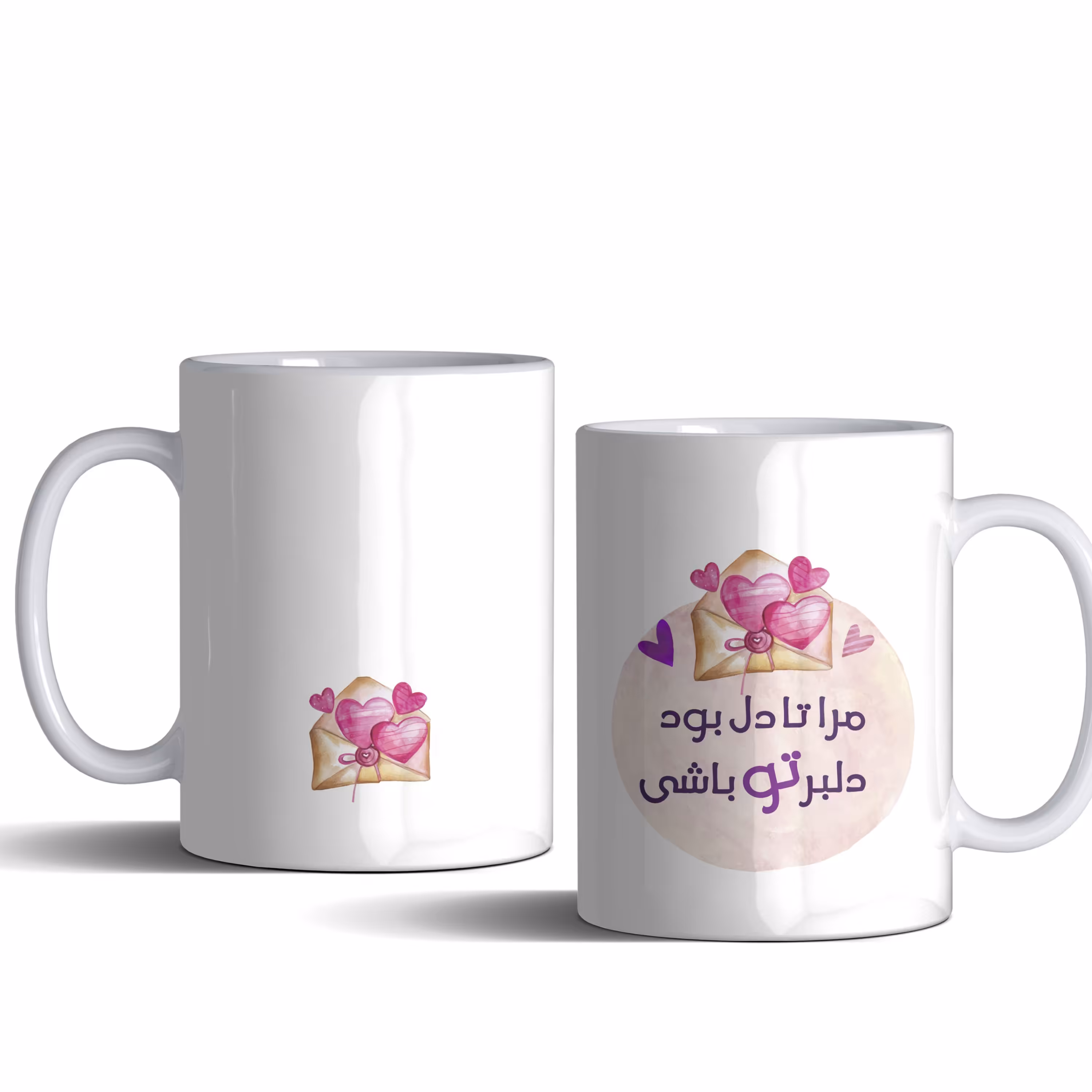 لیوان (ماگ) طرح پاکت نامۀ عاشقانه با متن مرا تا دل بود دلبر تو باشی