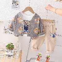 ست سه تیکه بچگانه اسپورت وارداتی کیفیت تضمینی جنس کت کبریتی شلوار کتان مام استایل بلوز نخ پنبه دو رو 