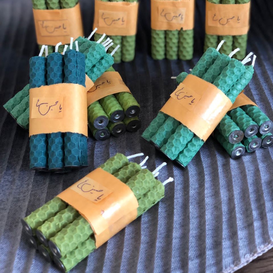 شمع موم عسلی 9سانتی با ساعت سوخت یک ساعت مناسب برای شام غریبان و محرم