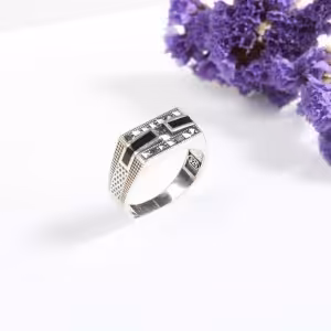 انگشتر نقره مردانه نگین دار با سنگ اونیکس