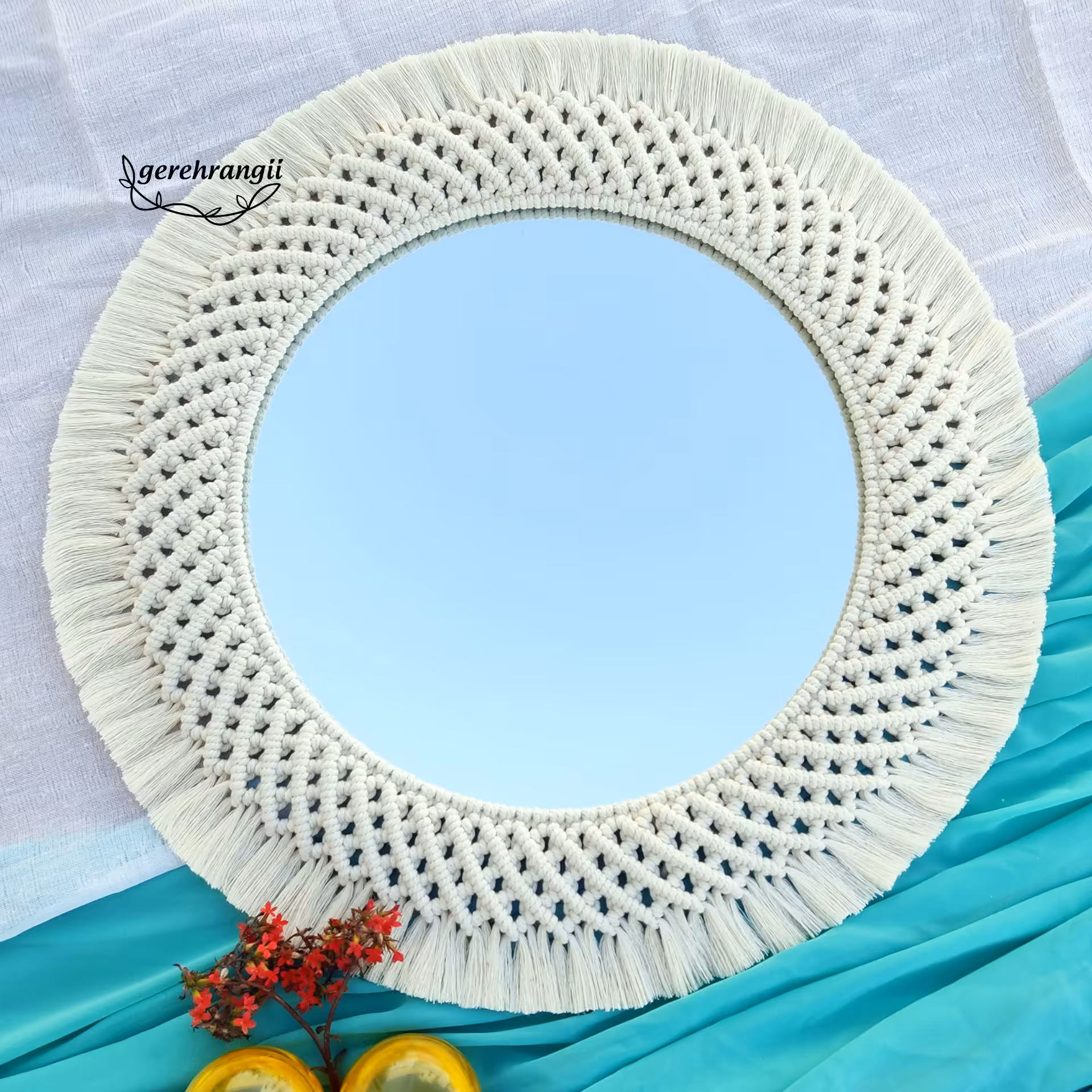 آینه دکوری مکرومه بافی 60سانتی