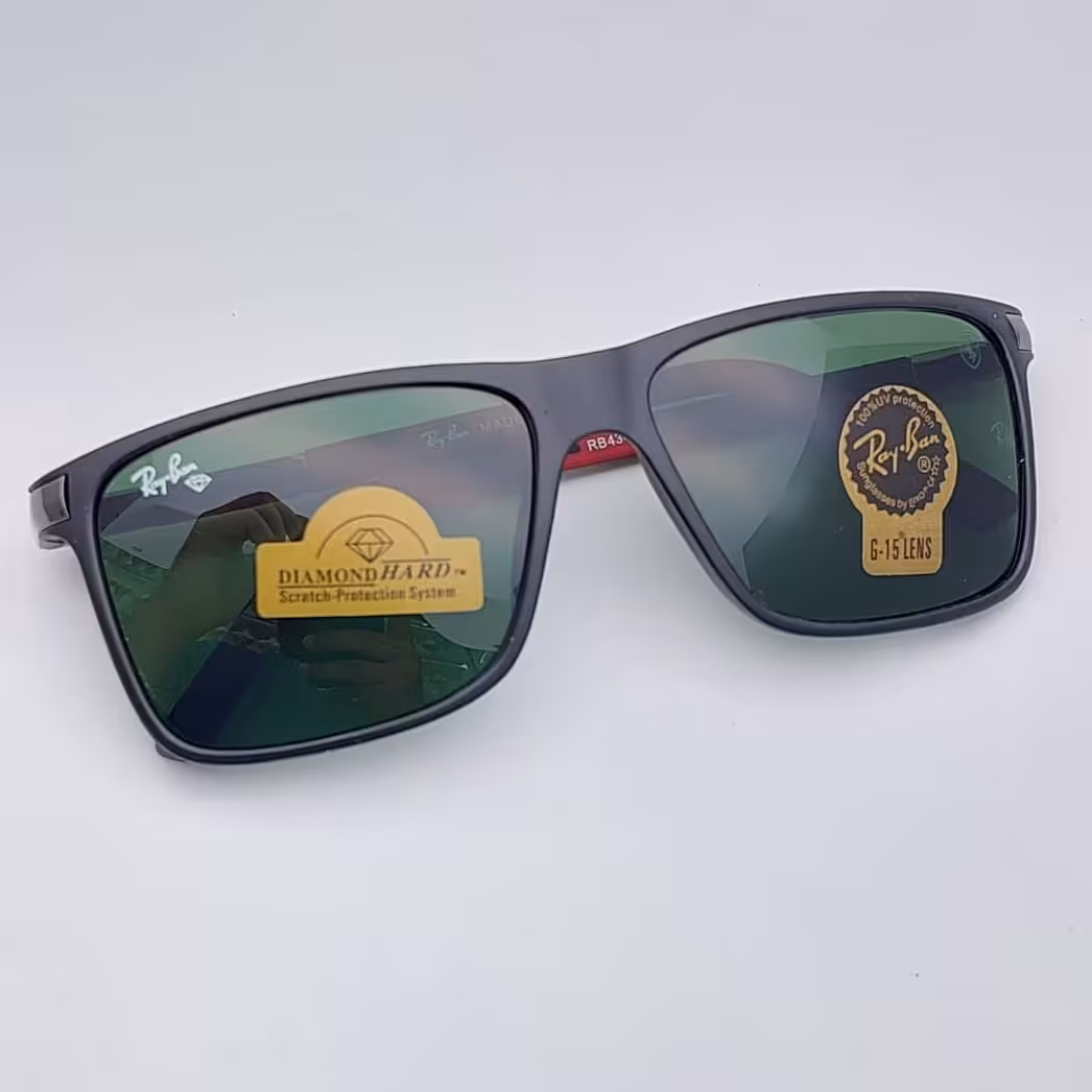 عینک آفتابی مردانه ریبن طرح جدید شیشه سنگ فریم مشکی مات ارسال رایگان