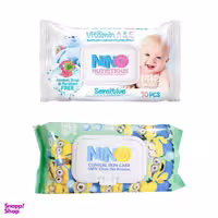 دستمال مرطوب کودک نینو (Nino) مدل Sensitive بسته 70 عددی به همراه دستمال مرطوب مدل عصاره کالاندولا بسته 50 عددی
