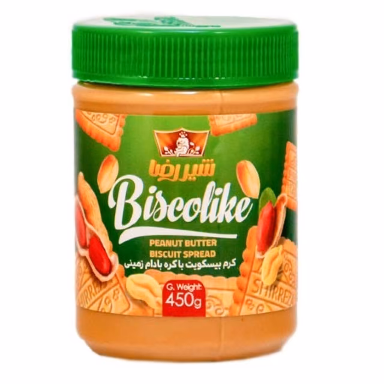 کرم بیسکوییت با کره بادام زمینی شیررضا حجم 450 گرمی