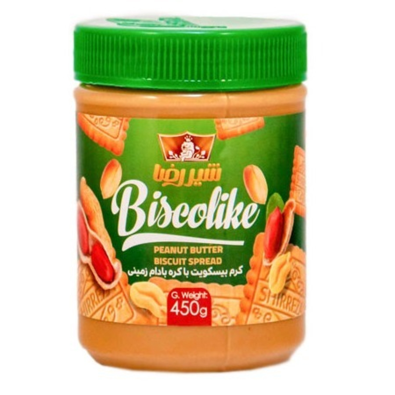 کرم بیسکوییت با کره بادام زمینی شیررضا حجم 450 گرمی