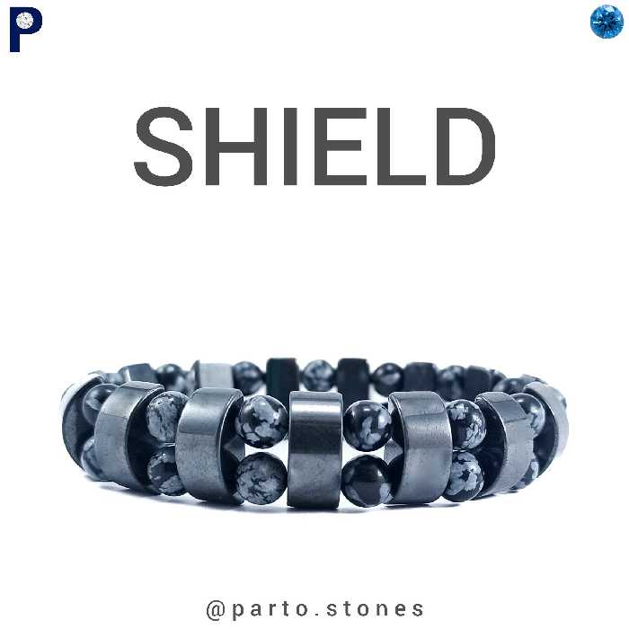 دستبند خاص سپر با سنگ های هماتیت و آبسیدین (اصل معدنی) 