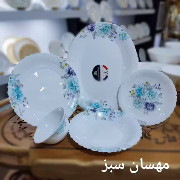 سرویس غذاخوری آرکوپال 6 نفره 25 پارچه قالب First طرح مهسان سبز گلدن اپال