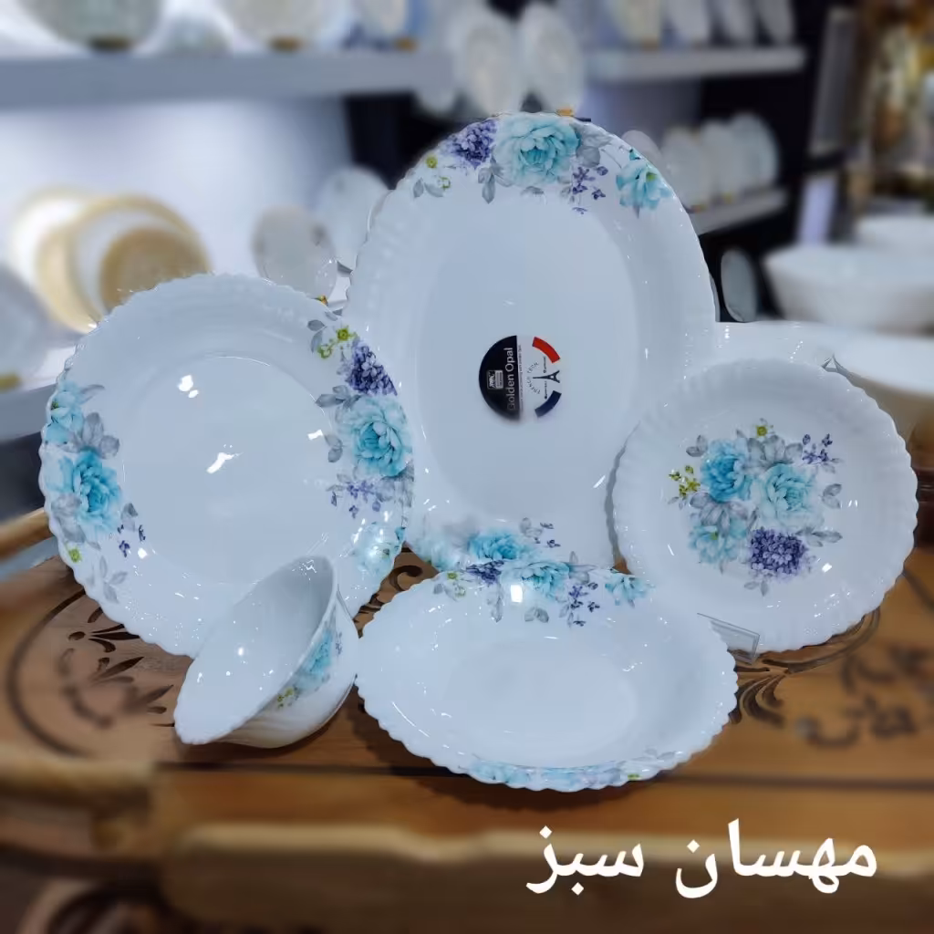 سرویس غذاخوری آرکوپال 6 نفره 25 پارچه قالب First طرح مهسان سبز گلدن اپال